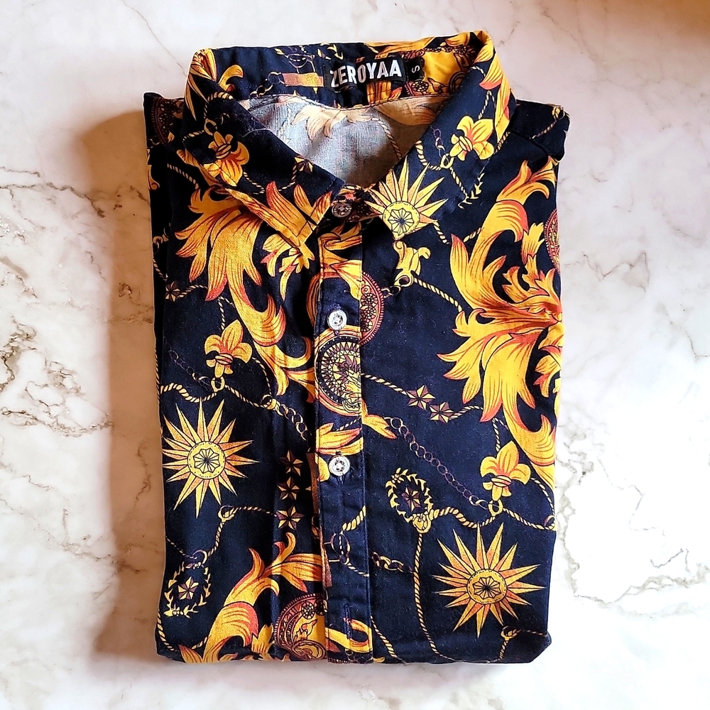 Men's small black and gold buttondown